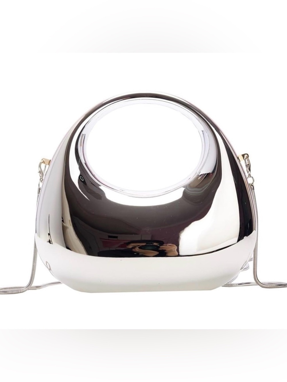Silver Mirror Finish Women's Handbag with Chain Strap